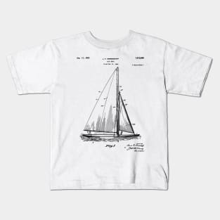 Sailboat Patent - Yacht Art - Black And White Kids T-Shirt